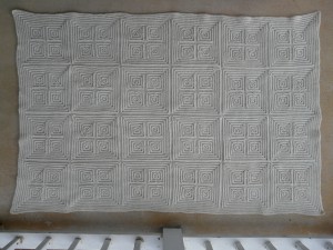 The front of the completed textured squares afghan