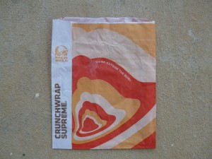 A Taco Bell Crunchwrap Supreme bag