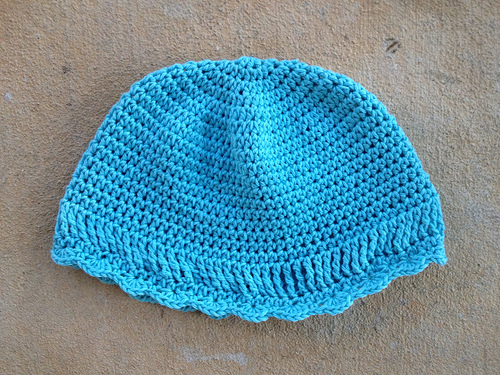 A robin's egg blue chemo cap